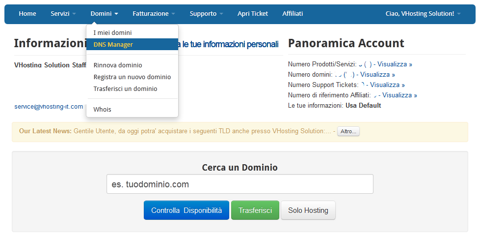 Creare un redirect del dominio con il DNS Manager